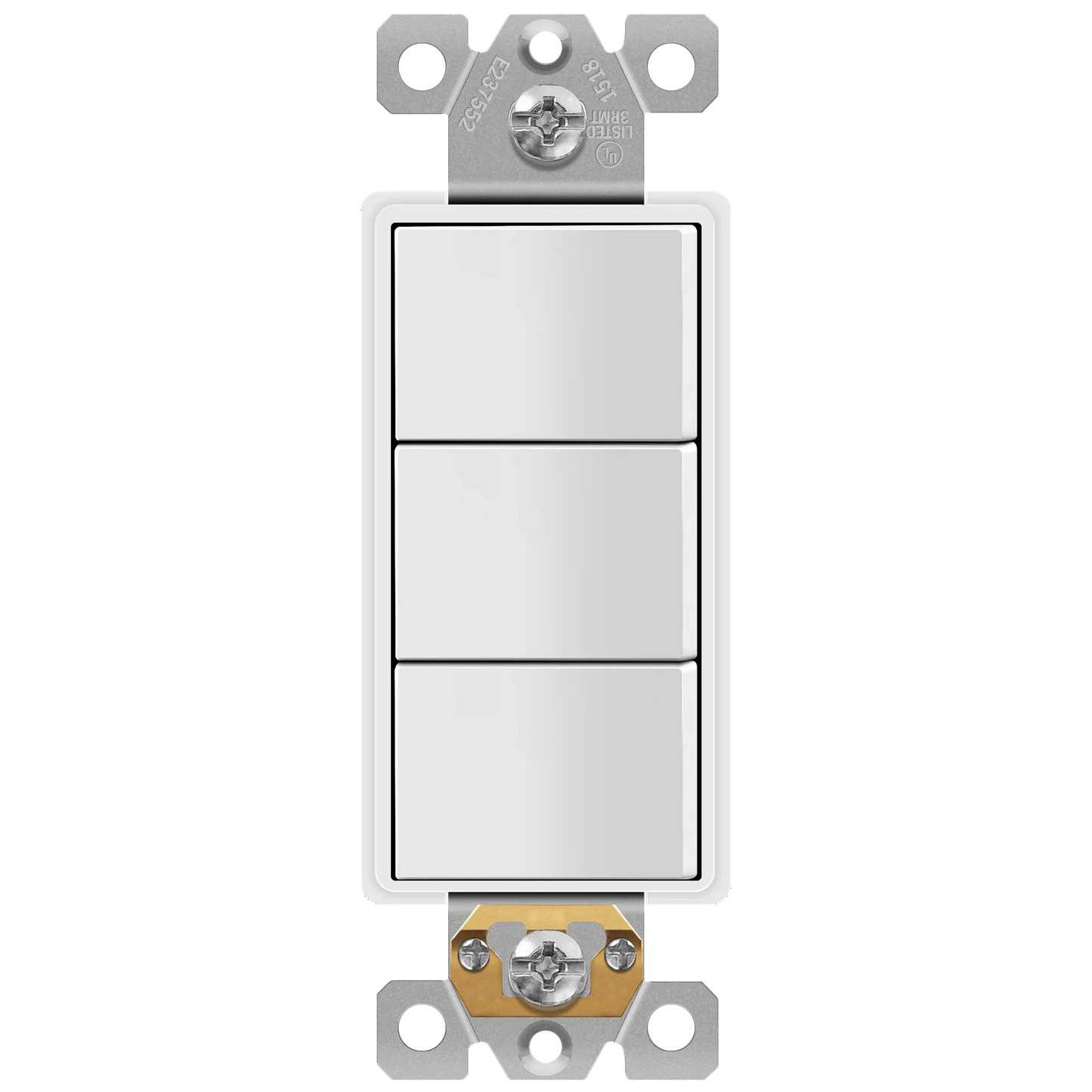 ENERLITES Triple Paddle Rocker Switch, Ground terminal, Clamp-Type Back Insert Wiring, Copper Only, Single Pole, Residential Grade, 15A 120V-277V, 62755-W, White