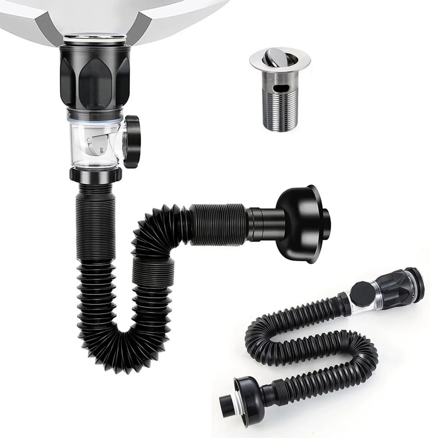 Fenddy Clearance Plumbing Fittings Drain Pipe Kit Bathroom Drain Kit with Flexible Expandable P Trap Flexible Drain for Bathroom and Kitchen for 1 1/4'' & 1 1/2'' Drain Hole, Face Cream