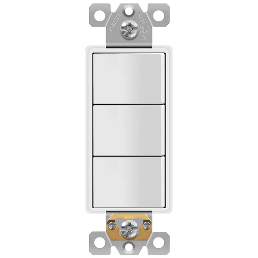 ENERLITES Triple Paddle Rocker Switch, Ground terminal, Clamp-Type Back Insert Wiring, Copper Only, Single Pole, Residential Grade, 15A 120V-277V, 62755-W, White
