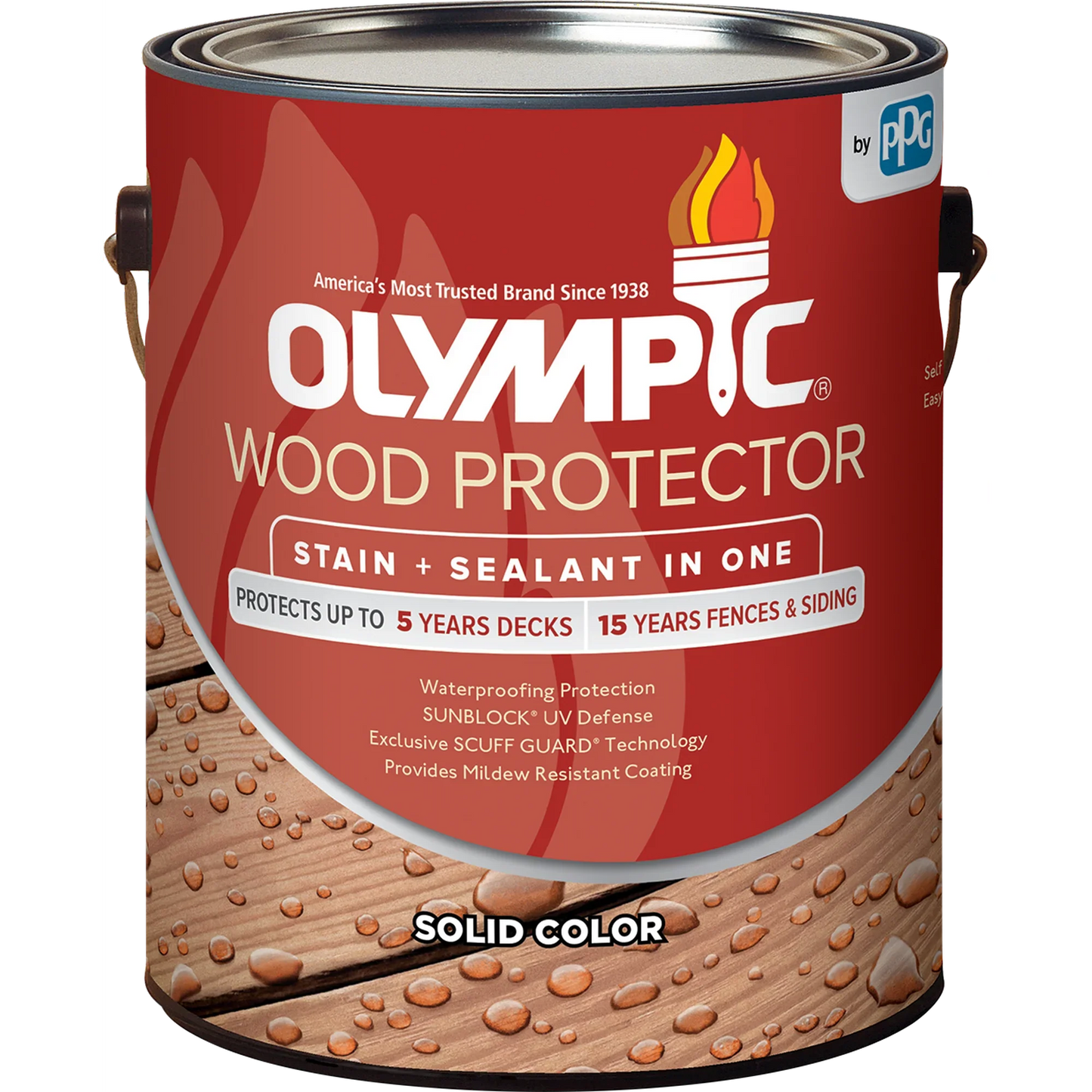 Olympic Wood Protector Exterior Wood Stain Solid, Russet, 1 Gallon
