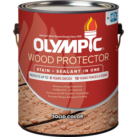 Olympic Wood Protector Exterior Wood Stain Solid, Russet, 1 Gallon